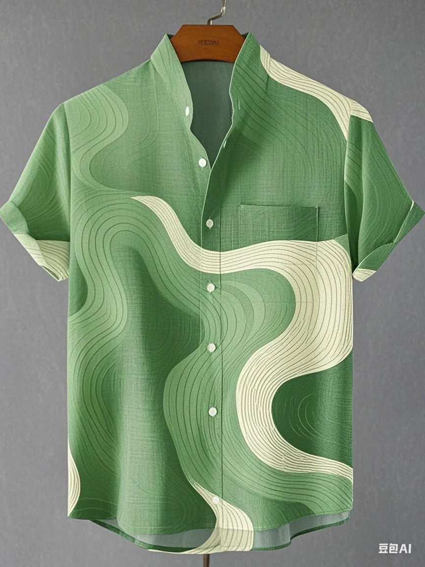 Chemise à manches longues et col montant pour homme, nouvelle collection printemps-automne, imprimée en 3D, rayures irrégulières