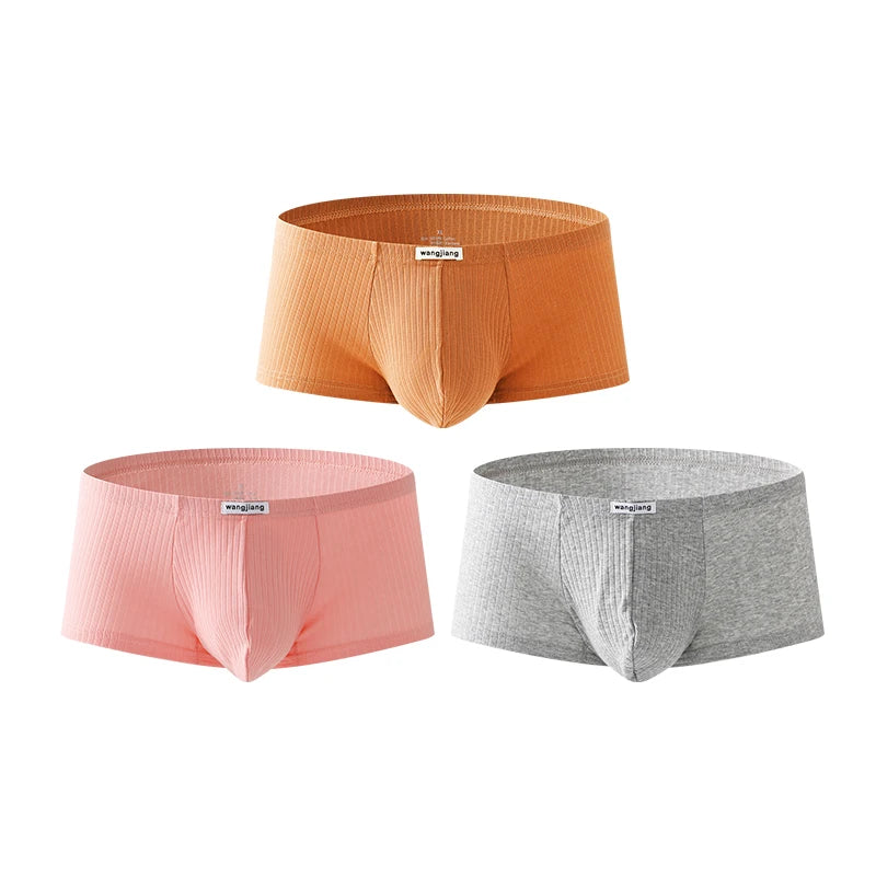 1PCS/3PCS/9PCS Men Boxer Shorts Low-rise Solid Color Ribbed Panties Underpants
