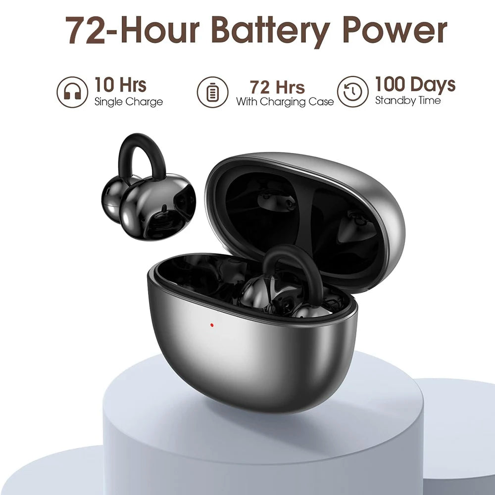 UYUXIO Wireless Headphone with BT 5.4 Clip on Open Ear Earbuds 72H Play Time Long-Battery Life Over Ear Buds for Sport Workouts