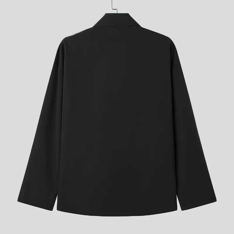 INCERUN Men Shirt Solid Color Lace Up Long Sleeve Loose Casual Men Clothing Streetwear 2024 Fashion Leisure Male Shirts S-5XL