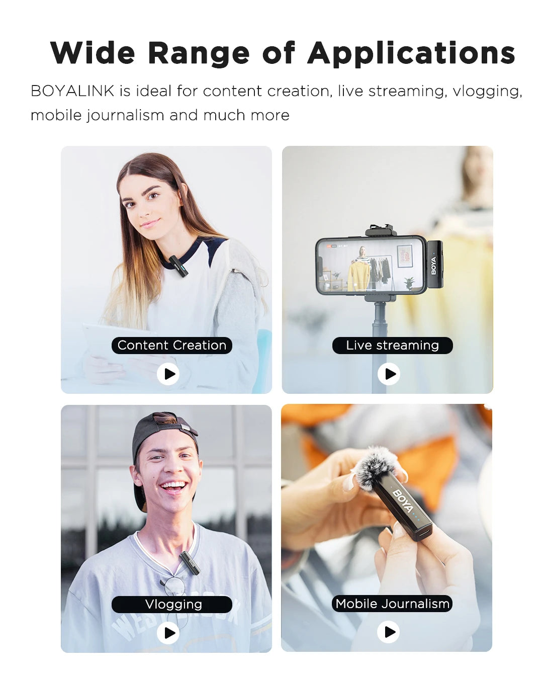 BOYA BOYALINK 2 Wireless Lavalier Microphone for iPhone Android DSLR Cameras Smartphone Gaming Youtube Video Recording Streaming