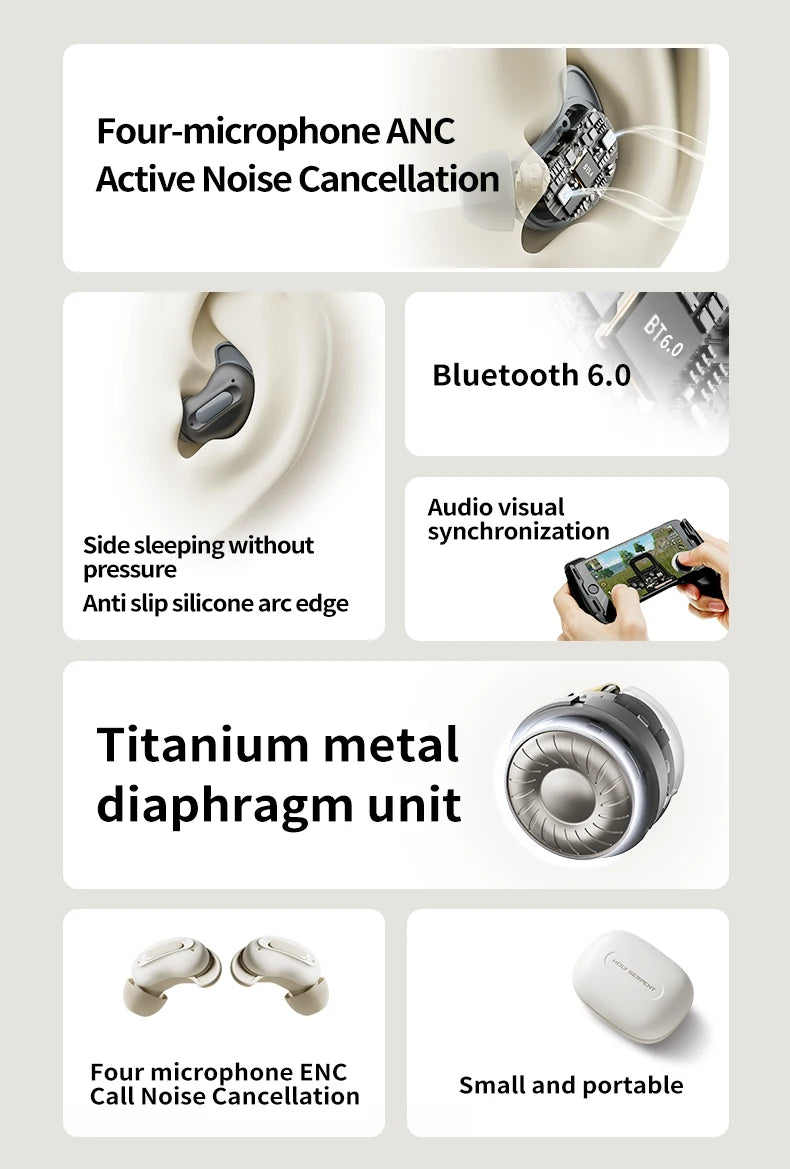 Xiaoyou In-Ear Bluetooth Headphones with Active Noise Cancellation, Specialized for Sleep