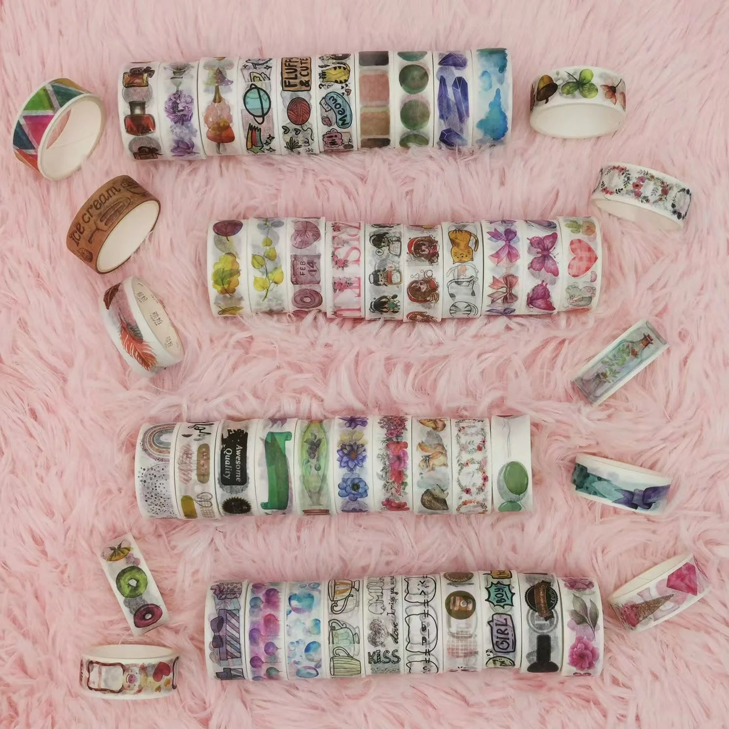 60 PCS Kawaii Washi Tapes Set Cute Korean Stationery Masking Tape journaling Adhesive Decorative Tape School Supplies