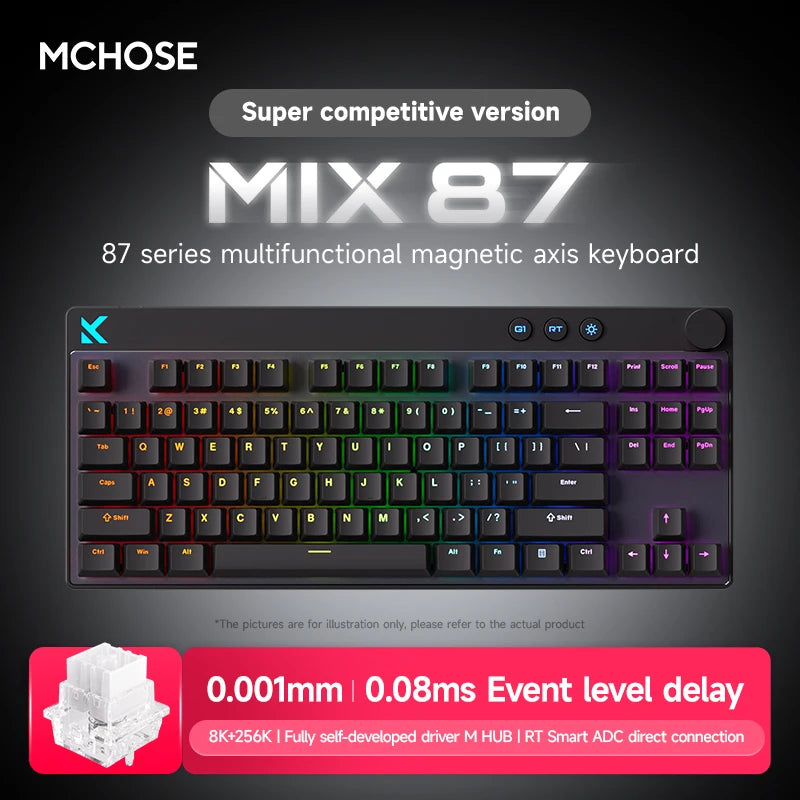 MCHOSE MIX87 Wired Gaming Keyboard Magnetic Swtich Keyboard 8K+256K Esport 0.08ms Low Latency E-Sports Custom Gamer Accessories