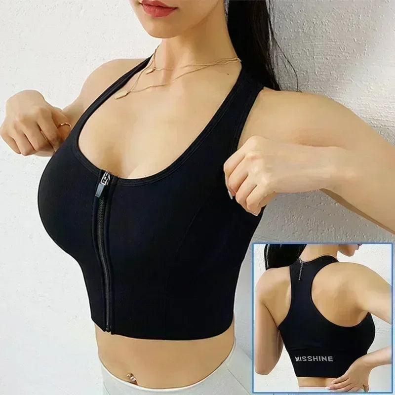 Cloud Hide Front Zipper Sports Bra Women Underwear Push Up Yoga Crop Top Bras Solid Athletic Vest Gym Fitness Shirt Sportswear