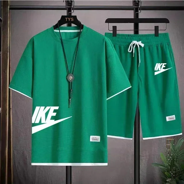 New summer men's casual short-sleeved T-shirt and shorts sportswear set, outdoor men's breathable jogging shorts 2-piece set