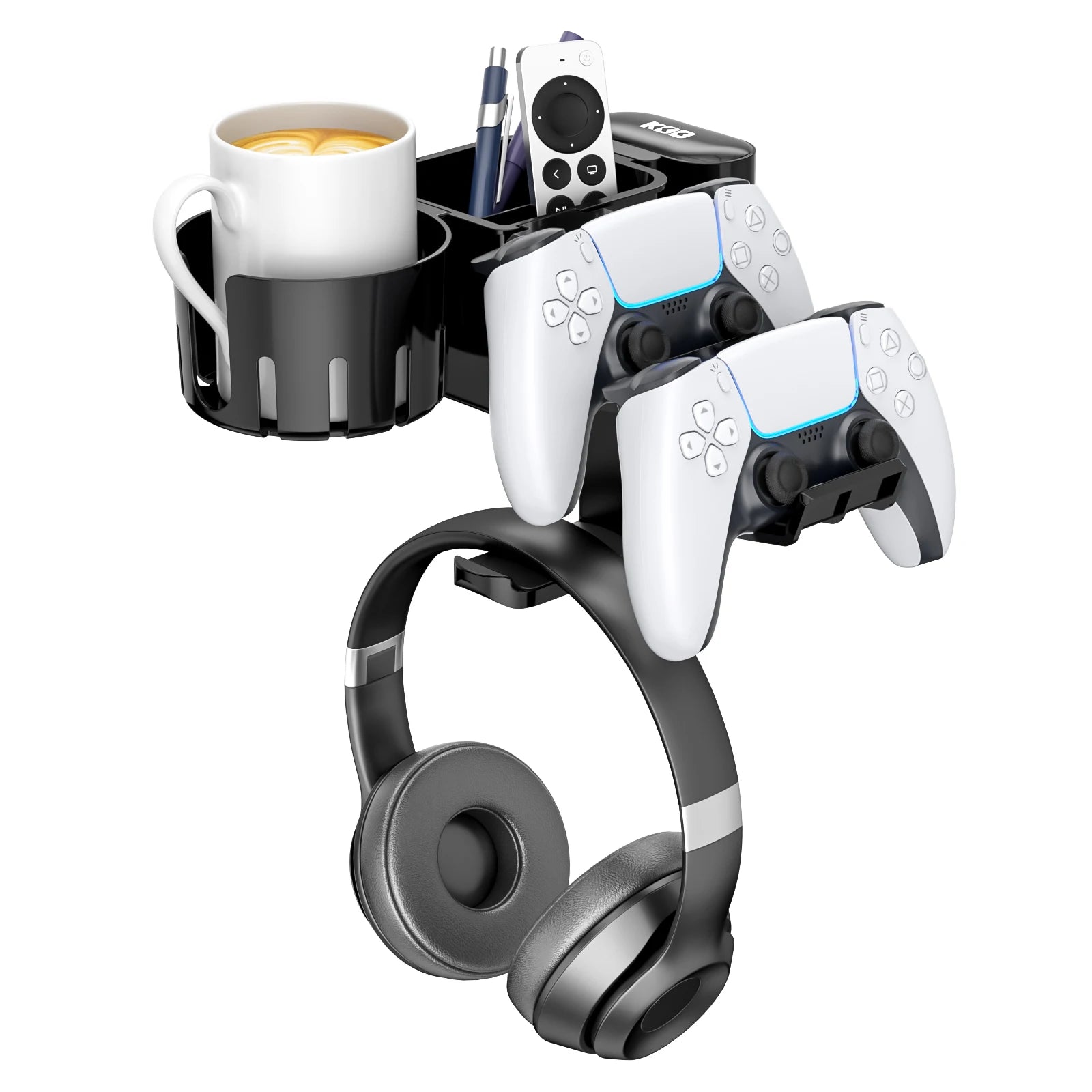 Rotatable Controller Stand 5 in 1 Under Desk Clamp Headphone Hanger Replaceable Cup Holder Compatible with Universal Headset