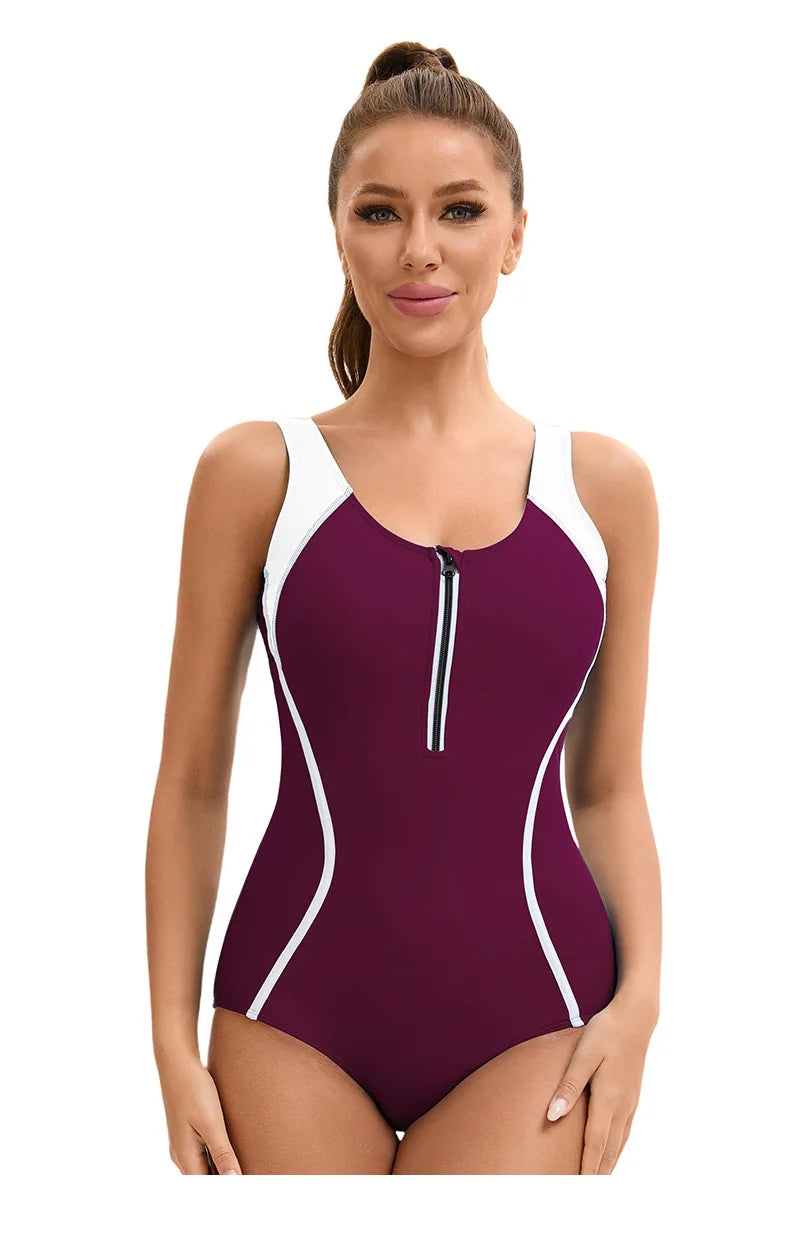 Women's One Piece Athletic Racerback Swimsuit Slimming Bathing Suit Backless Swimwear