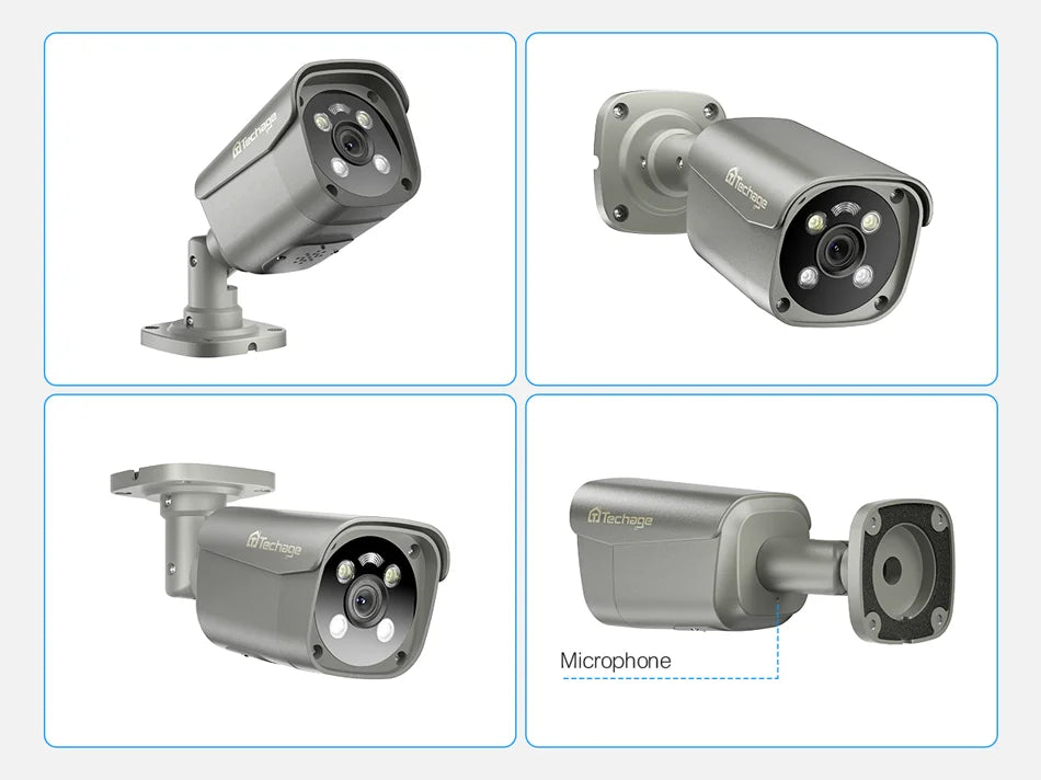 Techage 4MP 5MP 4K Security Metal POE IP Camera H.265 Outdoor Two Way Audio Video Surveillance AI IP Camera for NVR System