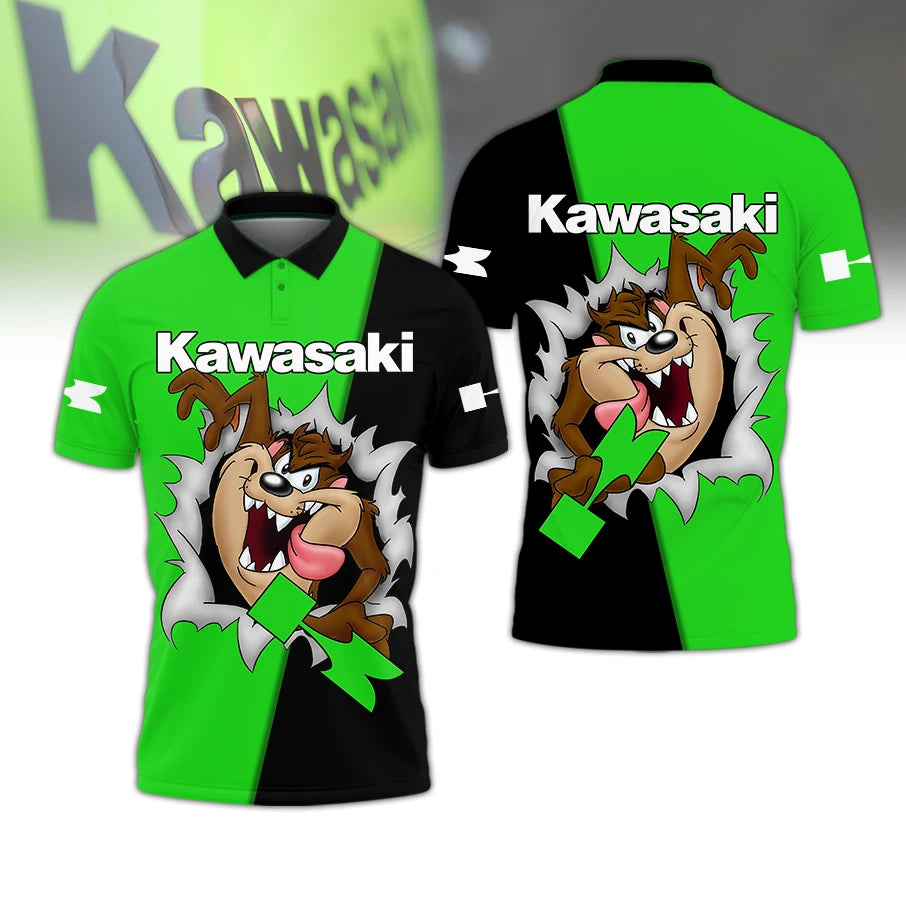 Kawasaki Motorcycle 2024 Summer Men's New 3D Printed Polo Shirt Men Street Casual Sports Fashion Button Unisex Polo Top