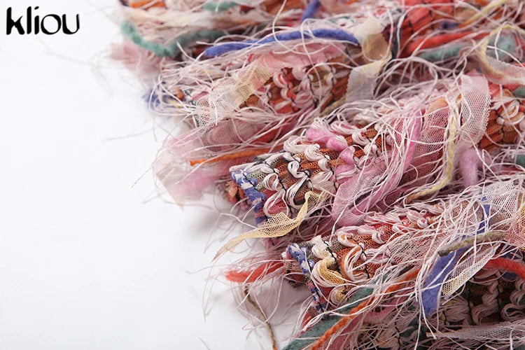 kliou Stacked Pleated Women Mini Dress 2024 New Stunning O-neck Body-shaping Patchwork Vestidos Female Attractive Party Frock