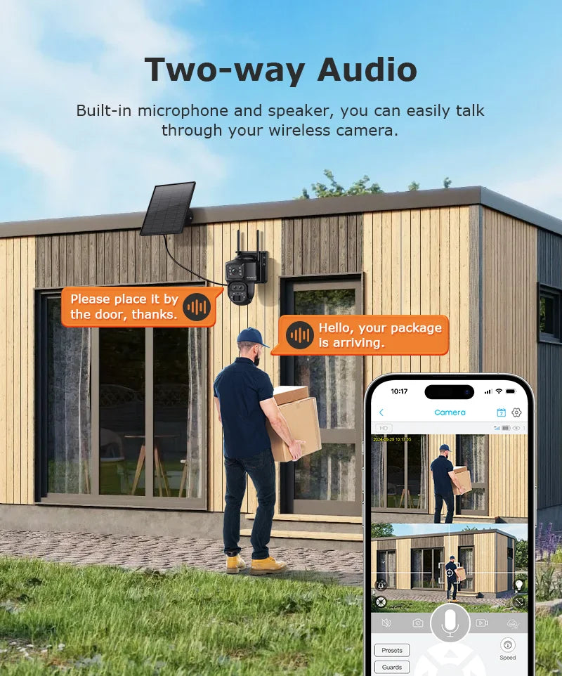 SHIWOJIA 15X ZOOM Solar Camera 4G 12MP Three Lens 360° View 5W Solar Panel Security Outdoor PTZ IP Camera 7800mAh Battery UBOX