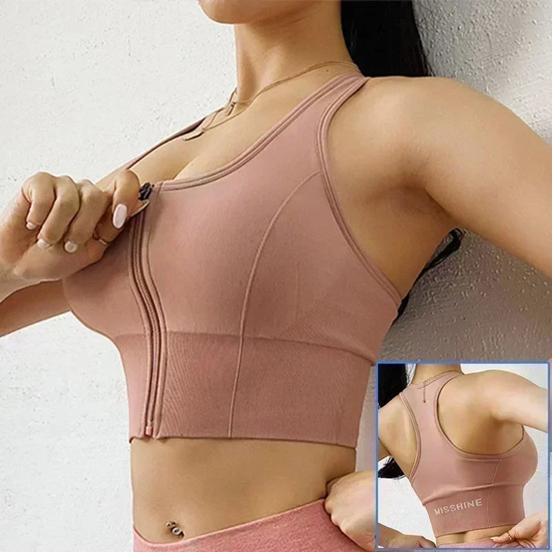 Cloud Hide Front Zipper Sports Bra Women Underwear Push Up Yoga Crop Top Bras Solid Athletic Vest Gym Fitness Shirt Sportswear
