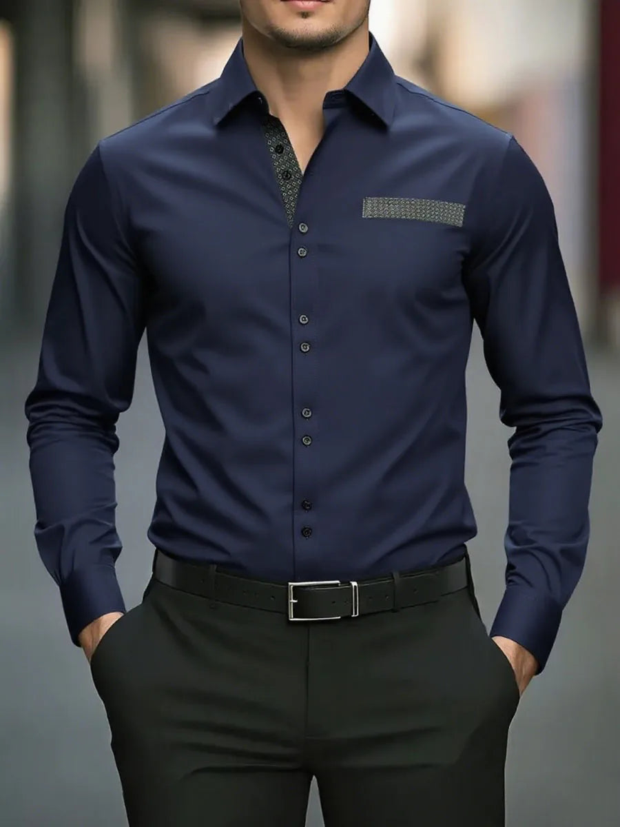 18 colors of new men's solid-color casual business shirts for office, long-sleeved, comfortable fabric, large size, fast shippin