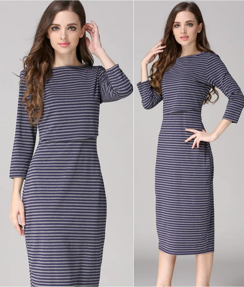New Spring Striped Maternity Breastfeeding Dresses Pregnancy Clothes Women Pregnant Nursing Lactation Dress Drop Shipping