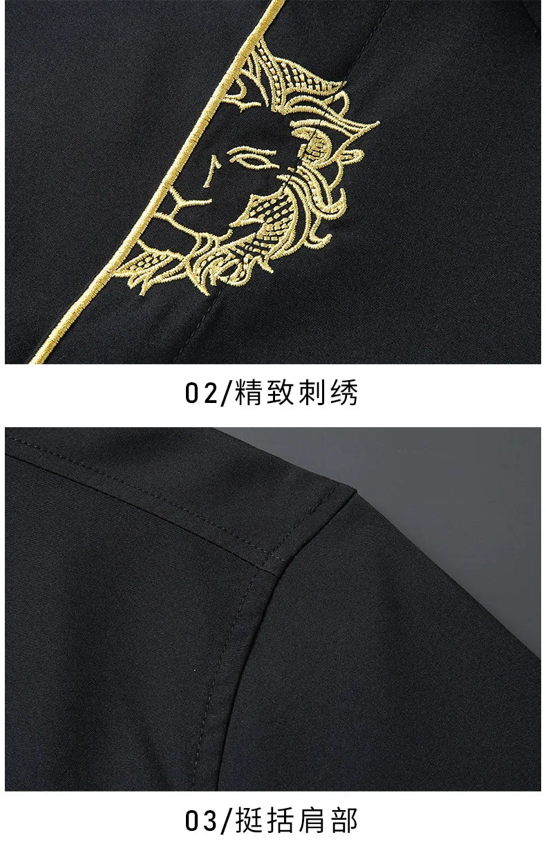 Upto 10XL Size Short Sleeve Embroidered Shirt Men's Casual Loose Oversized Black and White Short Sleeve Shirt Summer