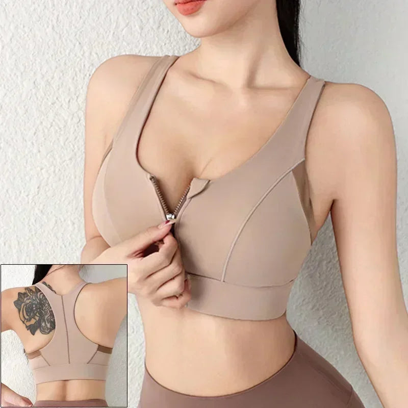 Cloud Hide Front Zipper Sports Bra Women Underwear Push Up Yoga Crop Top Bras Solid Athletic Vest Gym Fitness Shirt Sportswear