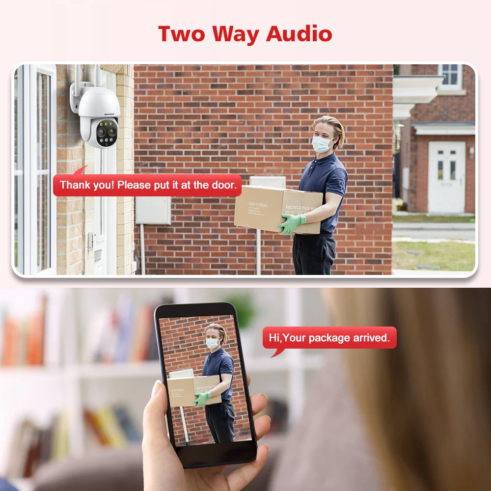 BOAVISION HD 8MP WIFI Camera PTZ Dual Lens 8X Digital Zoom Outdoor 4K AI humanoid Auto Tracking Zoom Audio iCSee Security Camera