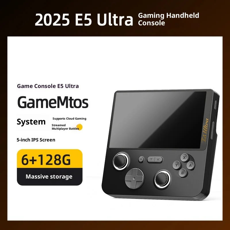 2025 New E5ultra Handheld Game Console With Dual Systems 6+128 Running Memory Cloud Gaming 5-Inch Ips Hall Joystick Game Console