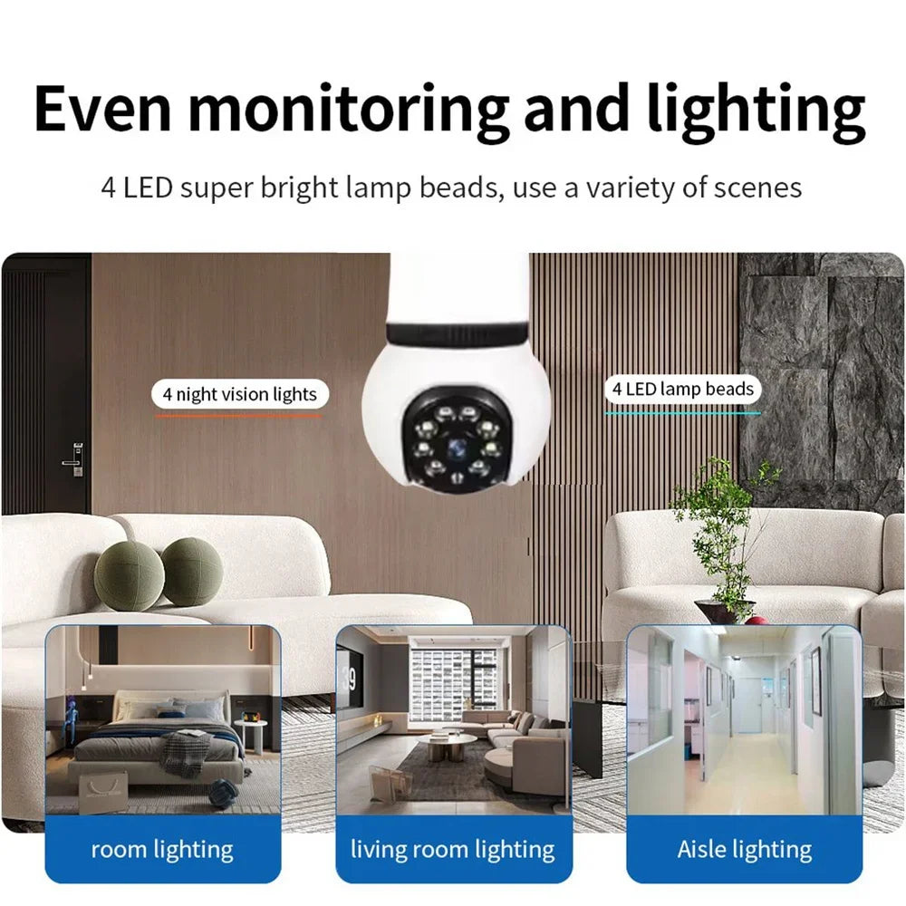 8MP E27 Bulb Lamp Camera LED Bulb WiFi Smart IP Surveilance Cam Two-way Audio Color Night Vision 10X Zoom Wireless Cam 2 in 1