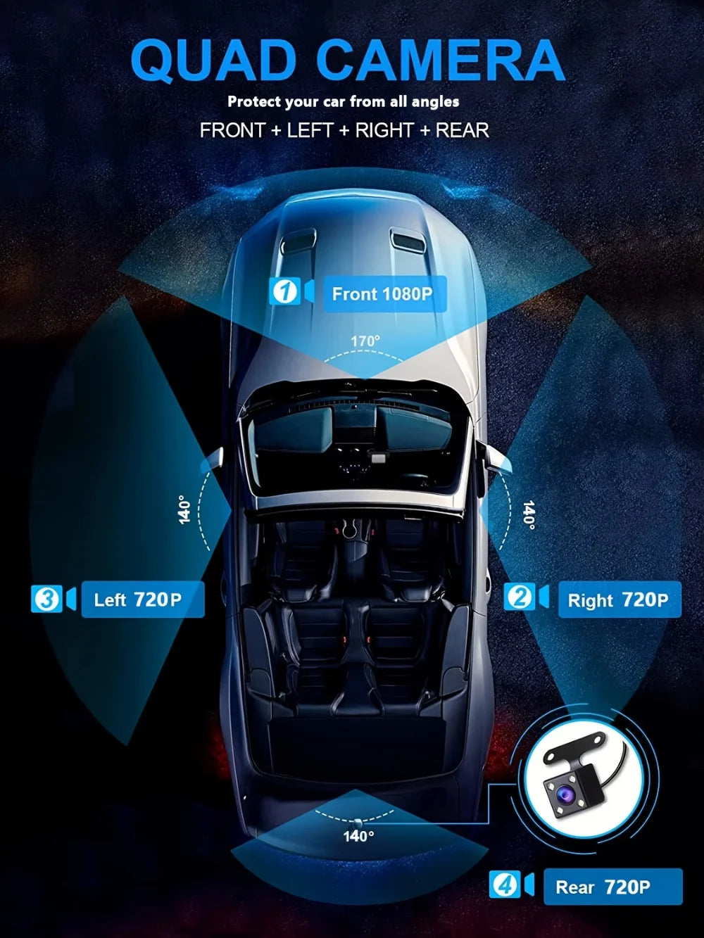 4 Channel Dash Cam wifi dashcam for car dvr Video Recorder Night Vision 24H Parking Monitor Black Box 360° Car Recording Camera