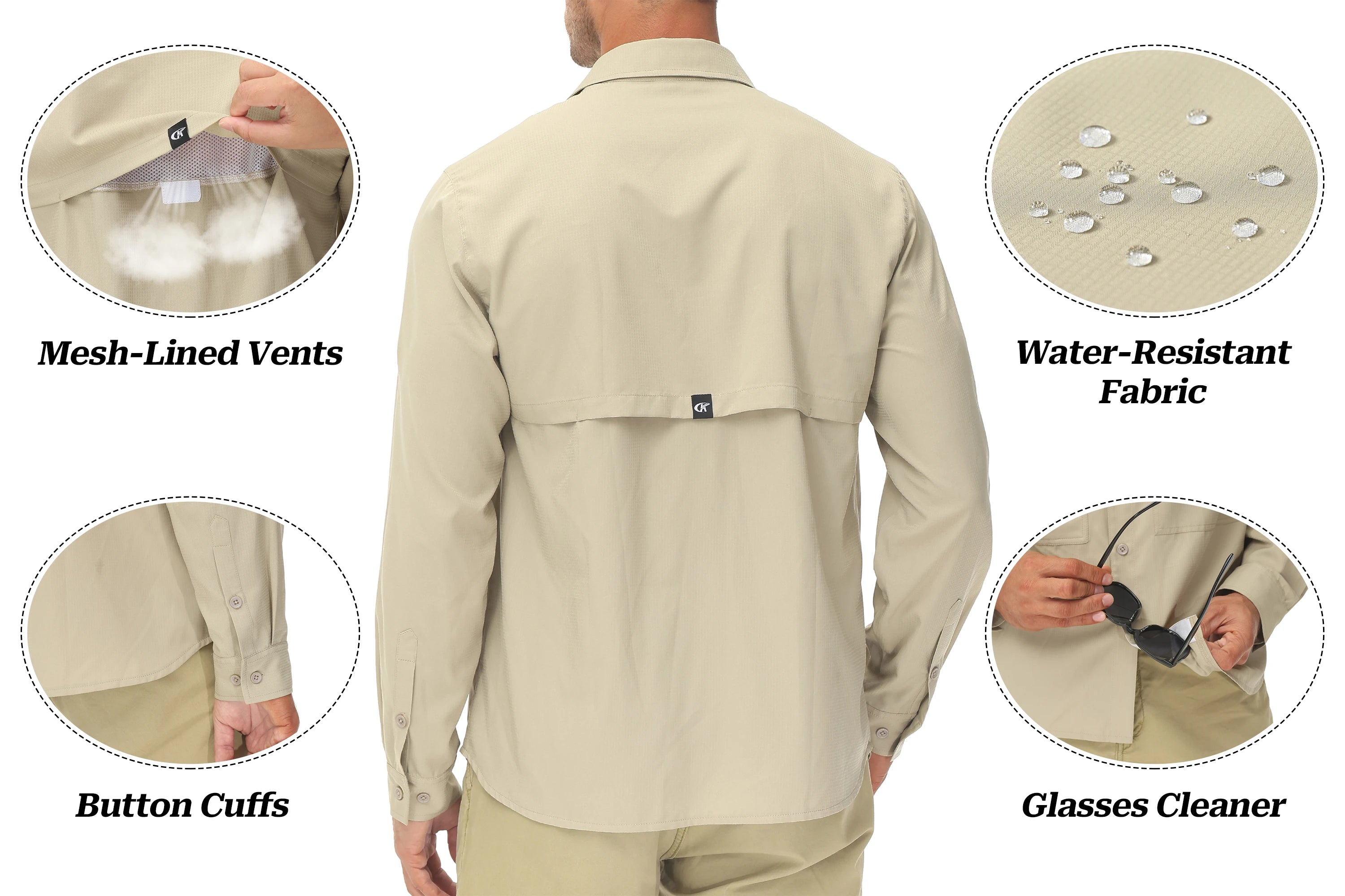 Summer Men's UPF 50+ Casual Long Sleeve Fishing Shirts, Lightweight Tactical Button Down Shirt with Breathable Back Mesh