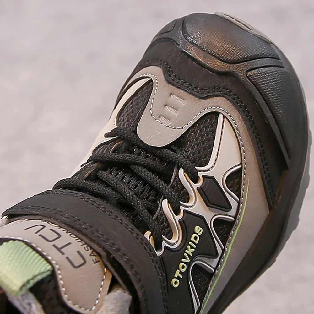 Winter Sport Shoes For Children PU Leather Outdoor Winter Sneakers For Kids Waterproof Ergonomics Hiking Cotton Shoes Boys Girls