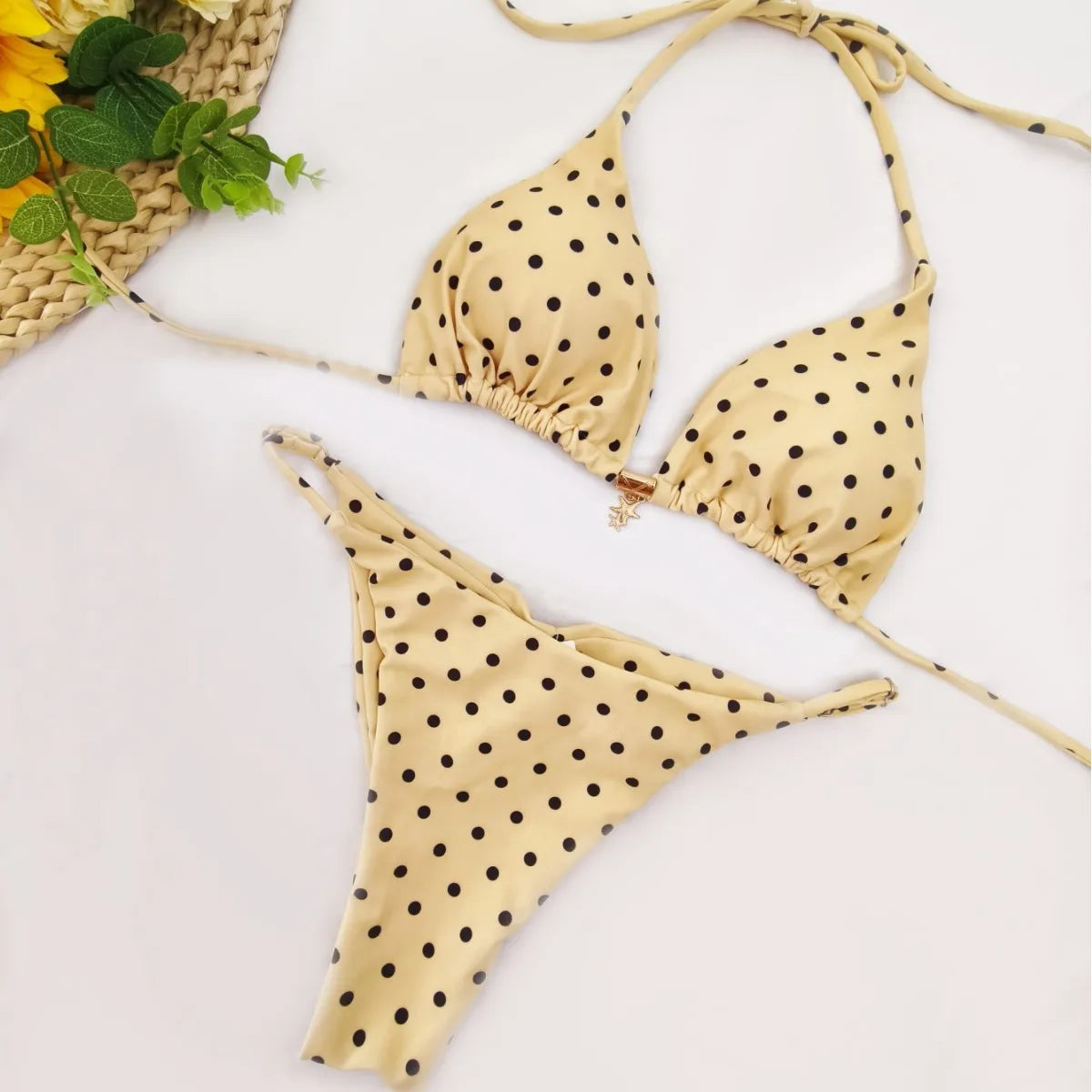 2026 Polka Dot Bikini Bikin Sexy Strap Split Set Swimsuit Women