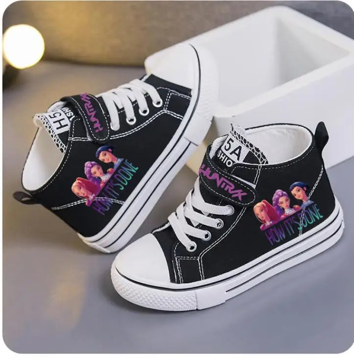 New KPop Demon Hunters Rumi Children's Canvas Shoes For Girls Boys High Top Shoes  Kids Sneakers Casual Tennis Shoes 23-36 Size