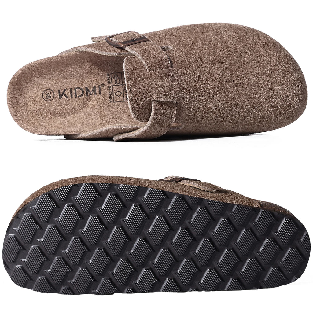 Kidmi Men Clogs Slippers New Suede Clogs For Women Summer Vacation Cork Clogs Slippers Nonslip Casual Home Slipper Double Buckle