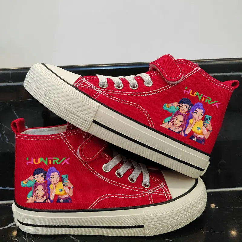 New Kpop Demon Hunter Children's Canvas Shoes Kids Sneakers Boys Girls Fashion Canvas Shoe Cartoon Print Breathable Casual Shoes