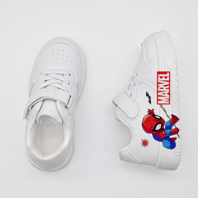 Kids Marvel Casual Shoes Boys Fashion Cartoon Print Sport Shoes Children's Anti-slip Sneakers Student Pu Leather Outdoor Shoes