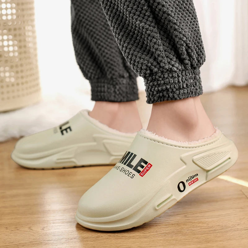 New Winter Men Warm Slippers Cotton Slippers Outdoor Indoor Cotton Shoes Waterproof Mens Comfortable Home Bedroom Plush Slippers