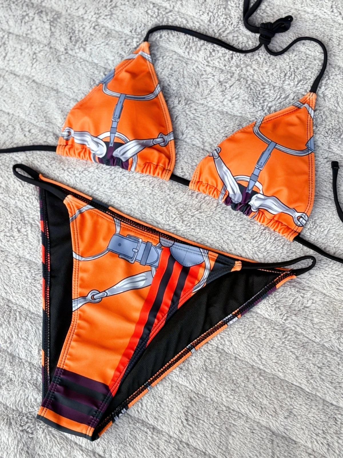 Luxury Sexy Orange Geometry Print Bikini 2 pieces Set Women Halter Elastic Thong Swimsuit Beach Bathing Suit Holiday Beachwear