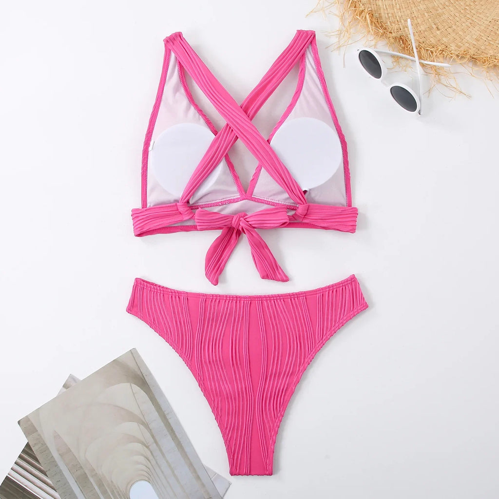 2025 Wrinkled Crinkled Bikini Women Swimwear Female Swimsuit Two-pieces Bikini Set High Cut Bathing Suit Swim Beach Wear Lady
