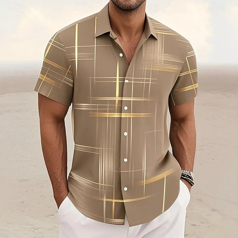 Men's Geometric Grid/Plaid Shirt Button-Down Shirt Short Sleeve Fashion Casual Resort Streetwear Summer Lapel 3D Printed Shirt