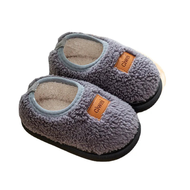 Children Cotton Slippers Solid Warm Kids Winter Home Shoes Boys Girls Plush Floor Shoes Indoor Soft Sole Anti-slip Cotton Shoes