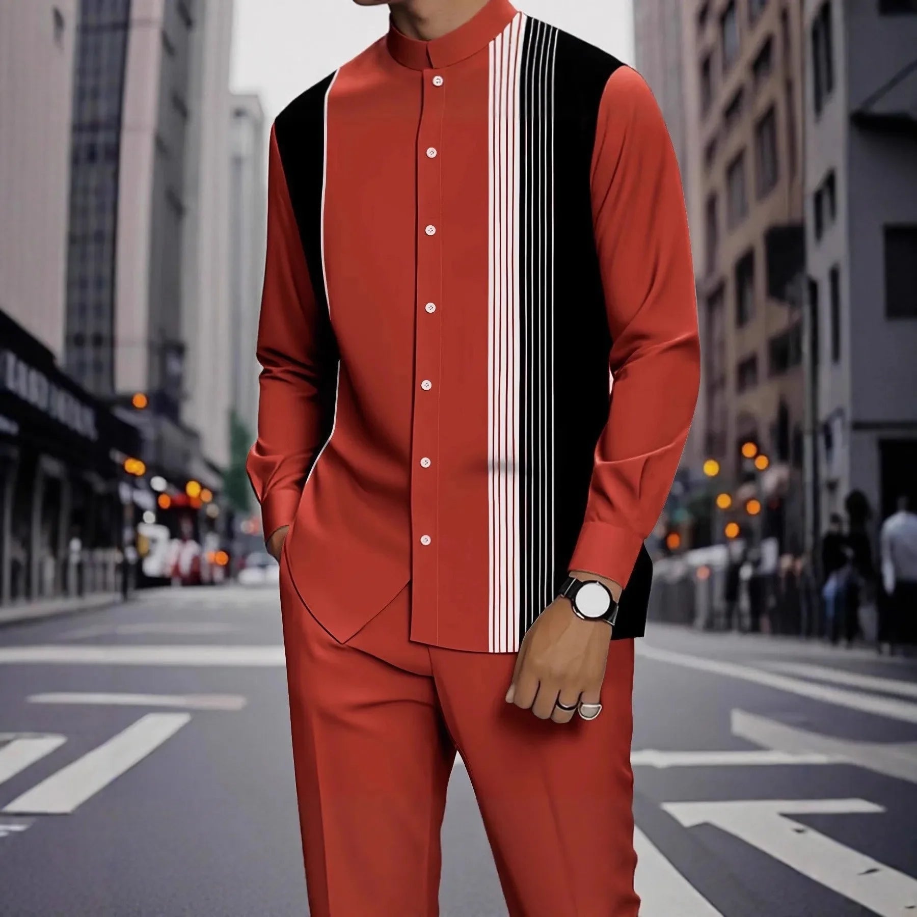 Men's Formal 2Pc Matching Suit Autumn New Long Sleeve Shirt Pants Fashion Business Casual Trendy Tailored Comfortable Outfit