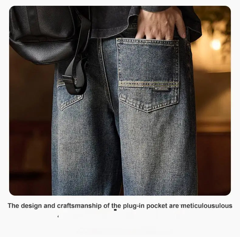 Mens Elastic Waist Jeans Relaxed Fit Men's Blue Jeans with Elastic Waist with Zipper and Button