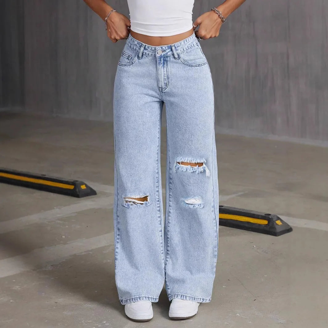 '25 new light wash wide-leg jeans. Effortless style meets comfort in these vintage-inspired trousers for everyday wear.