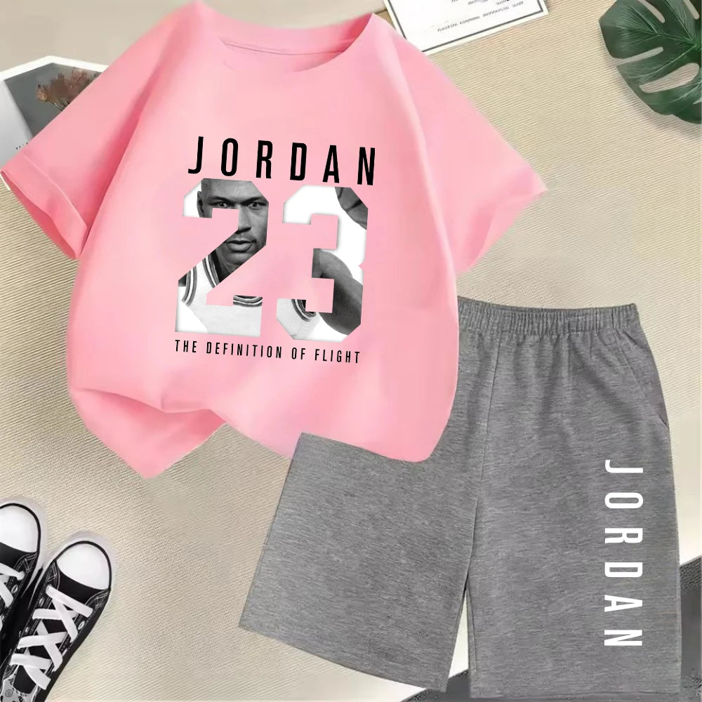 Summer Short Sleeve Children's T-shirt Set Sports Fashion Boys Girls Shorts 2pcs Set Casual Brand Print Graphics Kid Set Outfits