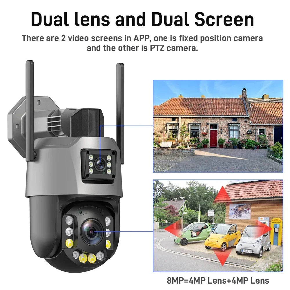 8MP 50X Zoom PTZ Camera Wifi Dual Lens 4K 20X Outdoor Surveillance Camera 393ft Ultra Long IR Vision Distance ONVIF Security