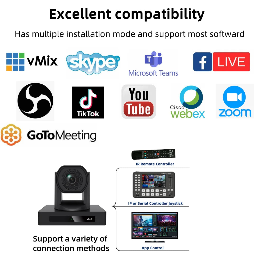 JSAV 4K 60fps NDI Camera PTZ 1pc-3pcs SDI HDMI POE SDI 12X 1PC Video Switcher Conference Camera for Church Business Meeting