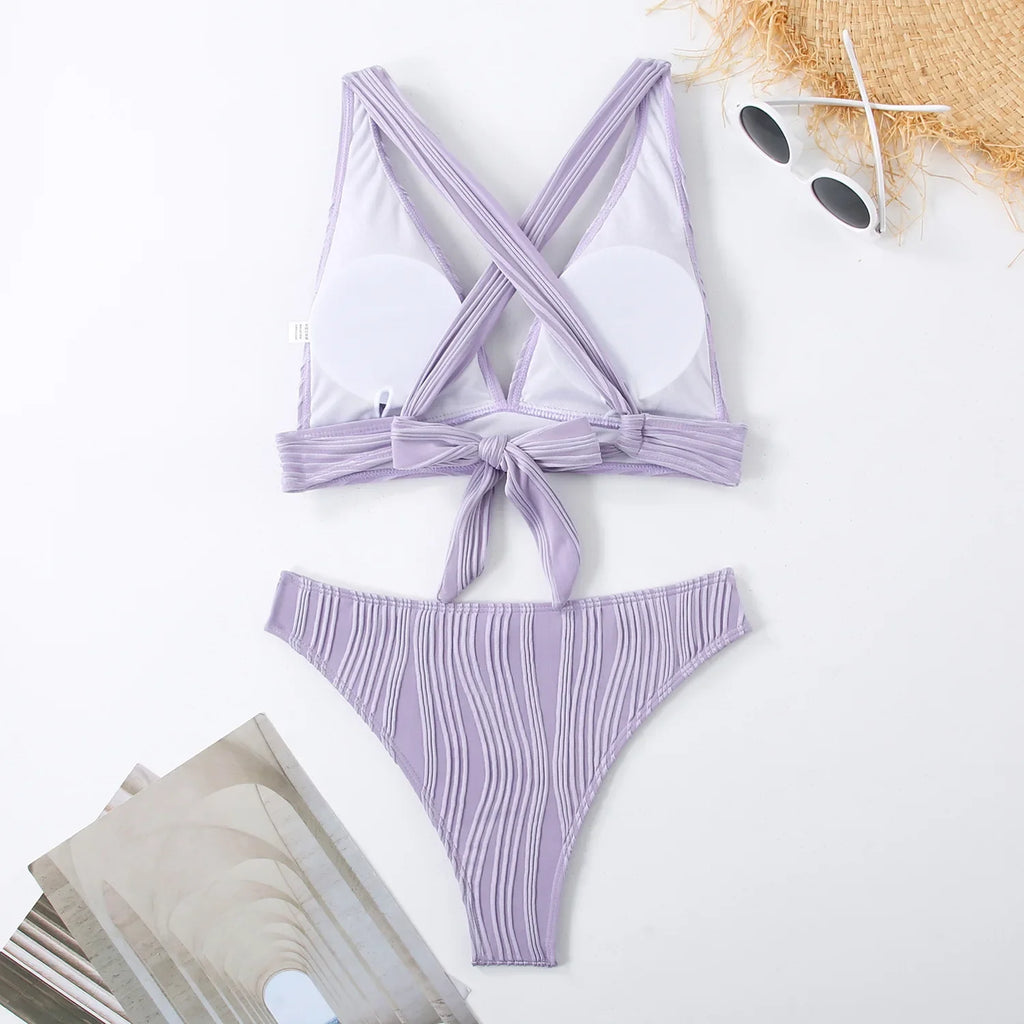 2025 Wrinkled Crinkled Bikini Women Swimwear Female Swimsuit Two-pieces Bikini Set High Cut Bathing Suit Swim Beach Wear Lady