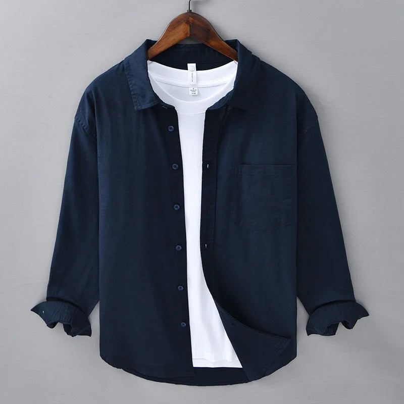 11-color men's shirt linen long-sleeved shirt business leisure men's top outdoor shopping loose large size XS-6XL size