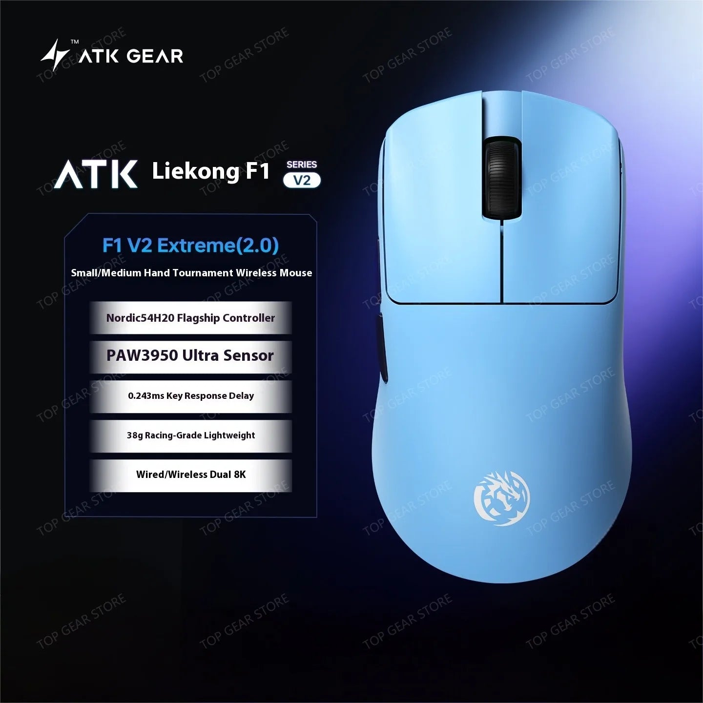 ATK F1 V2 Ultra MAX Gaming Mouse Wireless Tri-mode PAW3950 Double 8k Lightweight Ergonomics Esports Mouse Custom PC Accessory