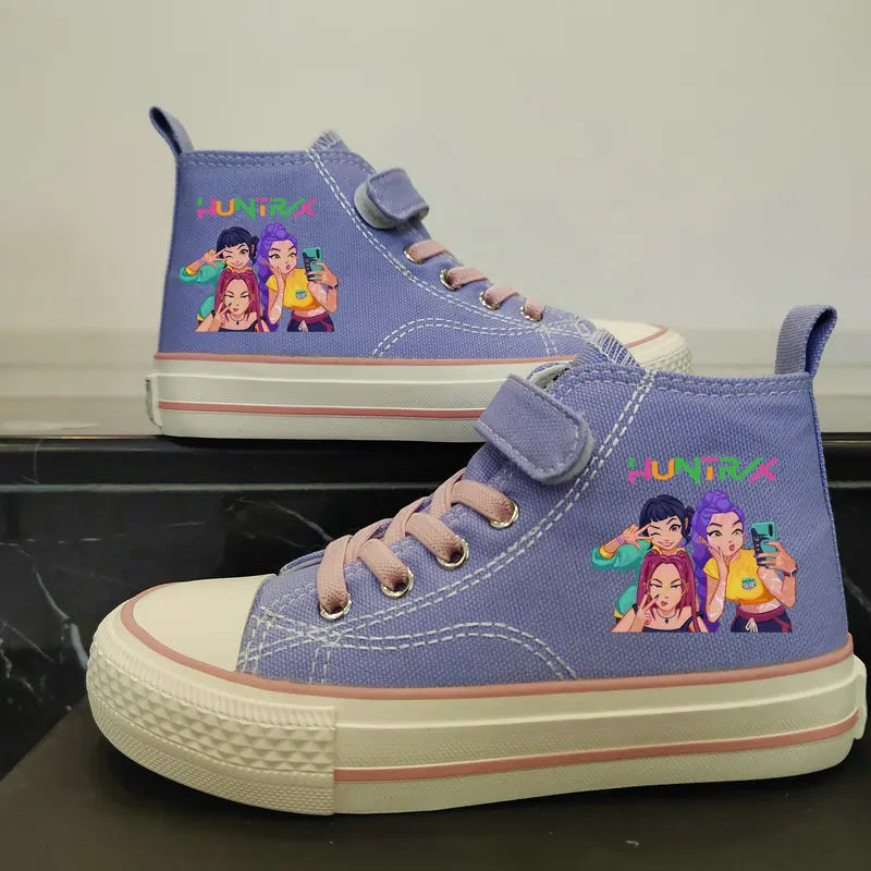 New Kpop Demon Hunter Children's Canvas Shoes Kids Sneakers Boys Girls Fashion Canvas Shoe Cartoon Print Breathable Casual Shoes