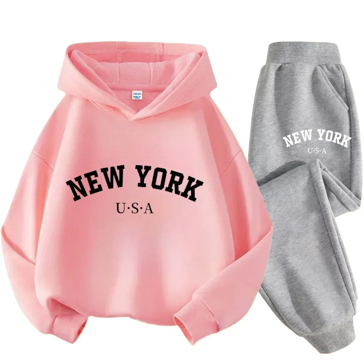 Children Hoodie Tracksuit Autumn Winter New York USA Letter Graphic Sweatshirt Pant Suit Baby Boy Girl Kid Sport Two Pieces Set