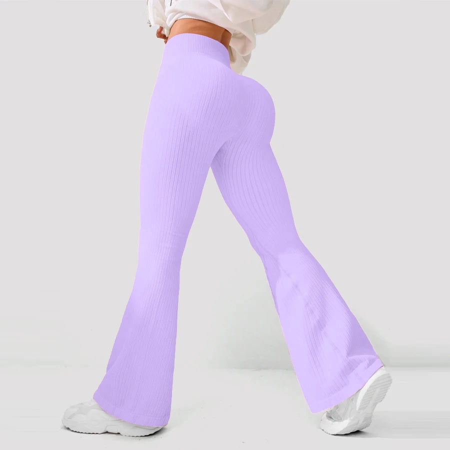 Seamless High-Waisted Flare Pants Autumn Winter Women Trousers Yoga Clothes Stretchy GYM Flare Leg Tummy Control Slim-Fit Pants