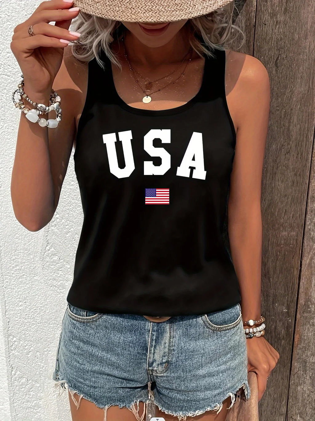 Loose plus size wing pattern printed round neck white vest summer casual sleeveless top women's clothing